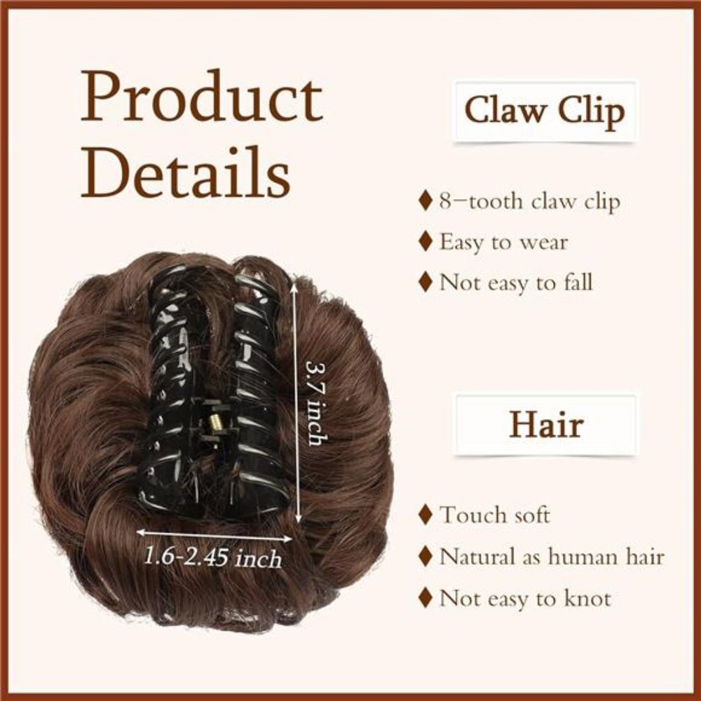 Women's Claw Clip Messy Bun Hair Piece Wavy Curly Hair Bun Clip in Claw - Picture 3 of 5